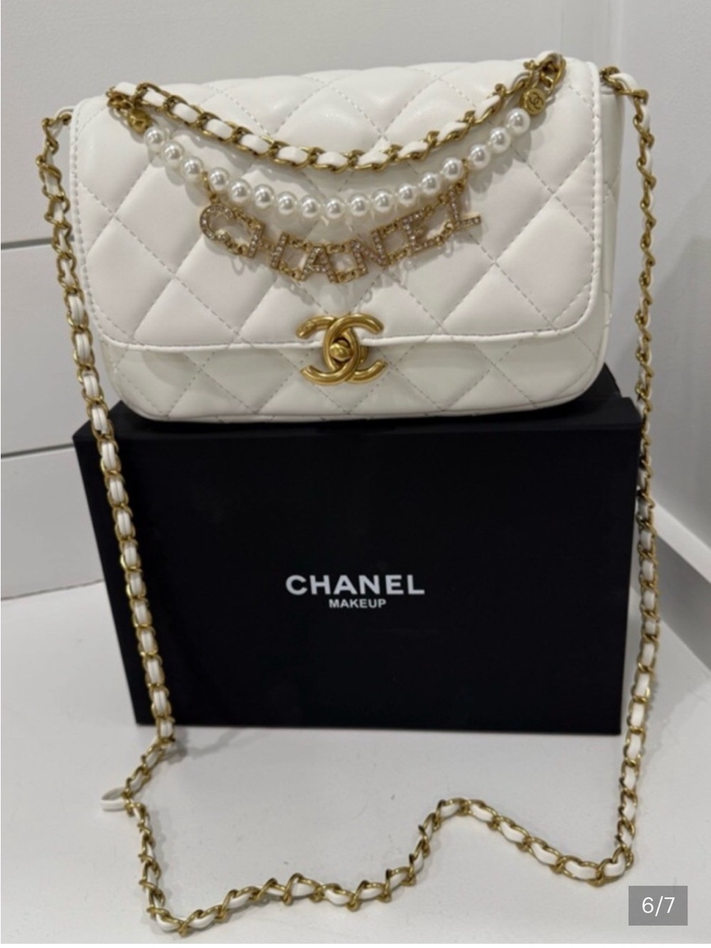 New Novelty CC Black Quilted Pearl —Accent Crossbody Bag GWP / VIP